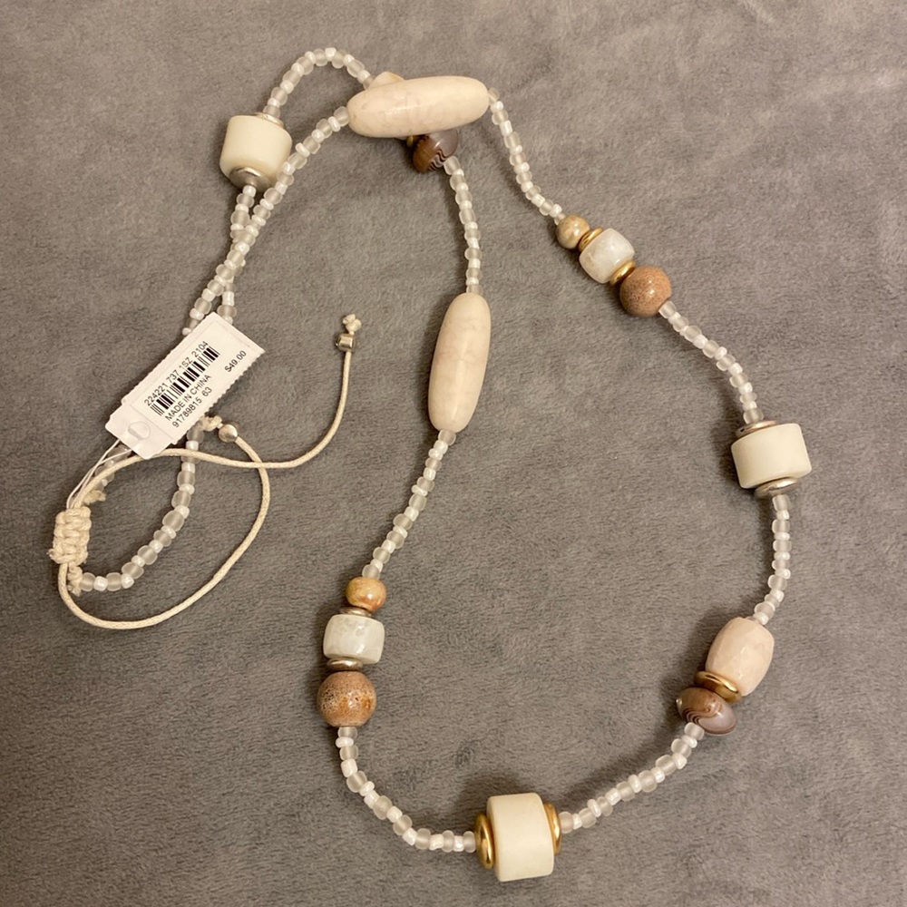 NWT J.Jill white & tan beaded necklace 32-38”